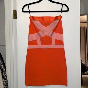 Orange BEBE bodycon dress